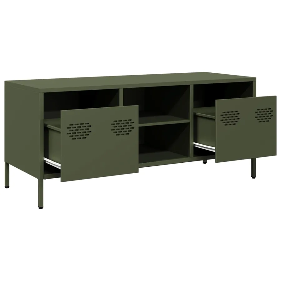 Meuble TV vert olive 101,5x39x43,5 cm acier laminé à froid - 5