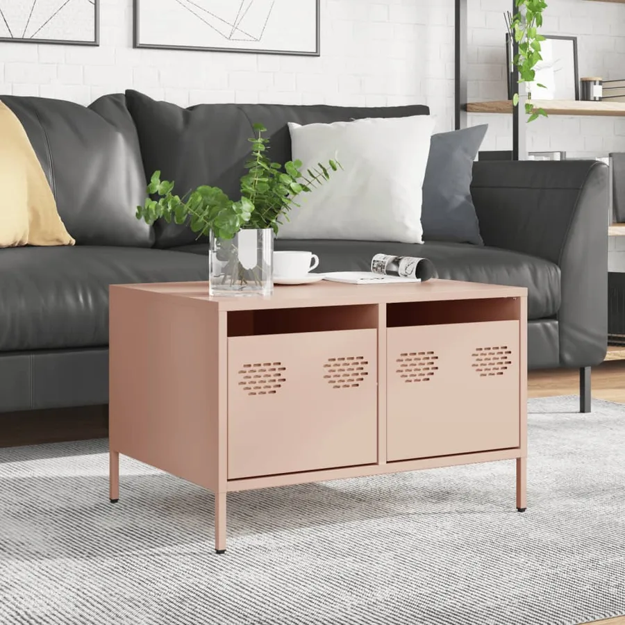 Meuble TV rose 68x50x43,5 cm acier laminé à froid - 4