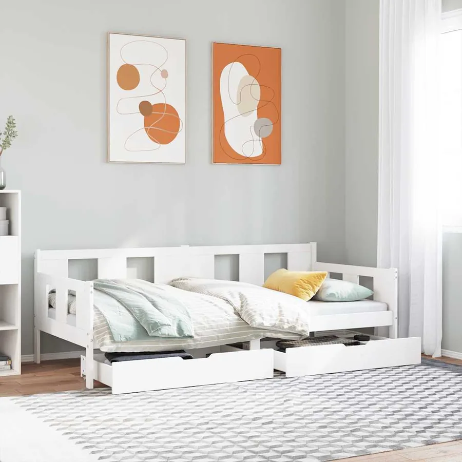 Lit de jour et tiroirs sans matelas blanc 90x190 cm bois massif