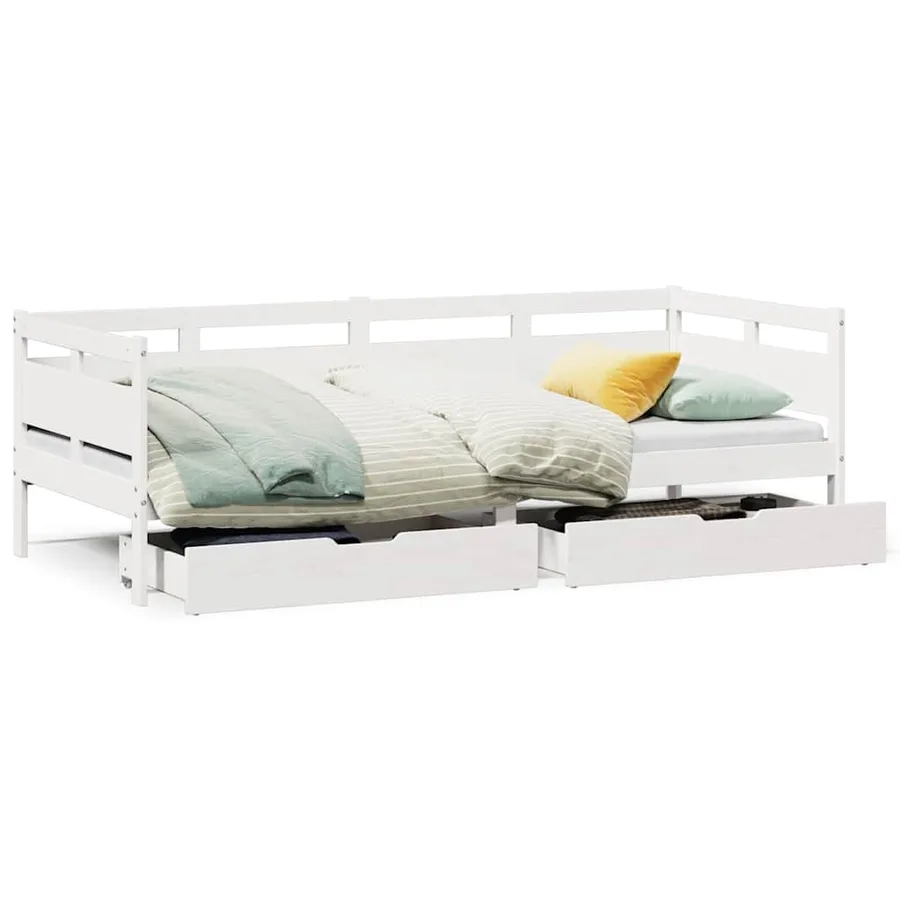 Lit de jour et tiroirs sans matelas blanc 90x190 cm bois massif - 2