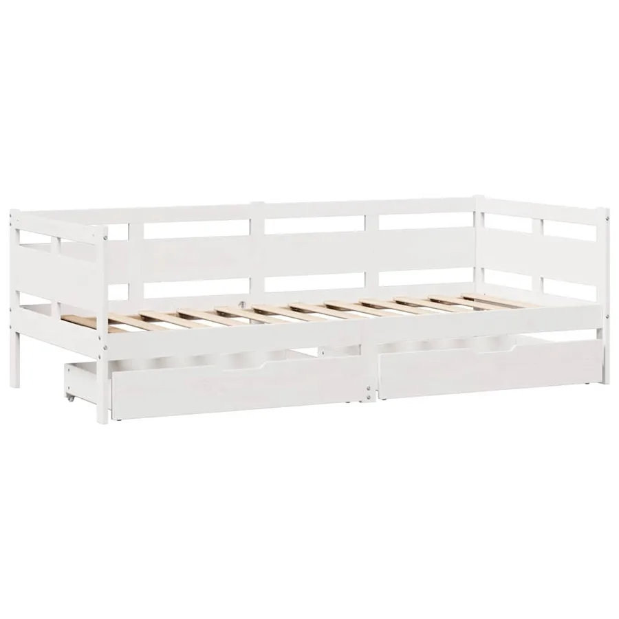 Lit de jour et tiroirs sans matelas blanc 90x190 cm bois massif - 3