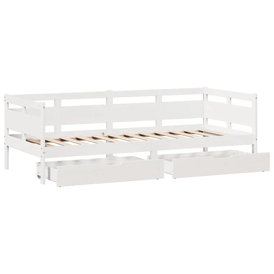 Lit de jour et tiroirs sans matelas blanc 90x190 cm bois massif - 9
