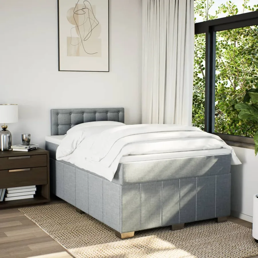 Sommier à lattes de lit et matelas gris clair 120x190 cm tissu - 3