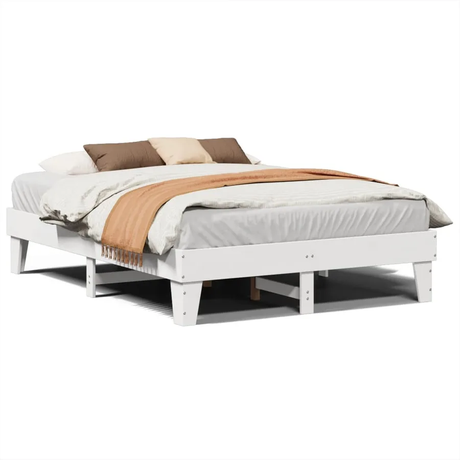 Cadre de lit sans matelas blanc 150x200 cm bois de pin massif - 2