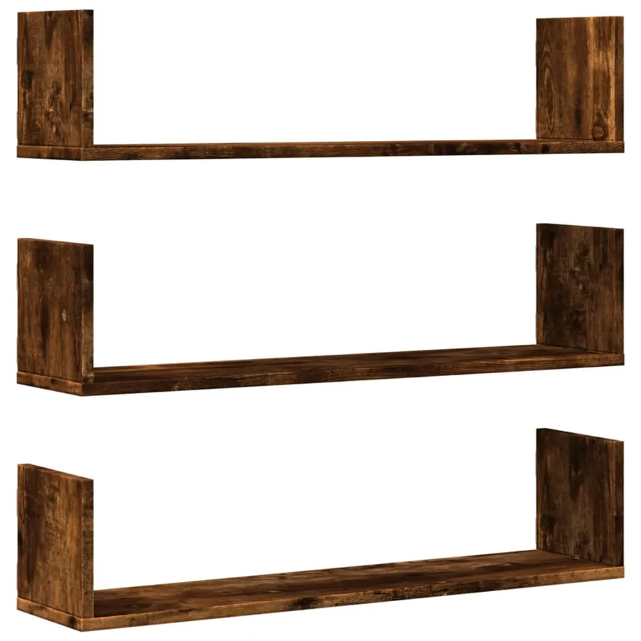 Étagères murales 3 pcs chêne fumé 80x18x18 cm bois d'ingénierie - 2