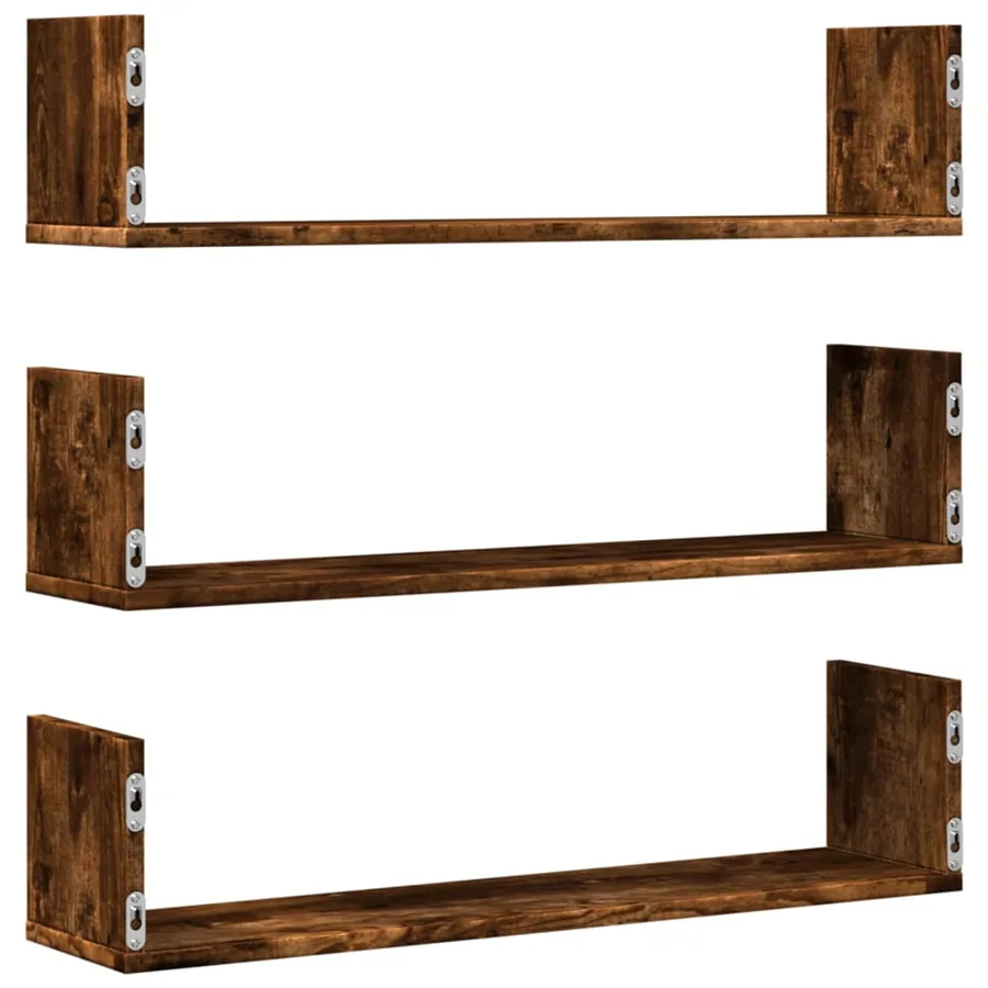 Étagères murales 3 pcs chêne fumé 80x18x18 cm bois d'ingénierie - 6