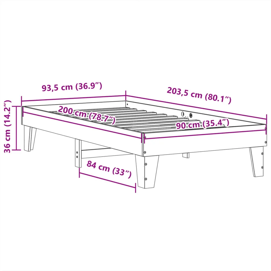 Cadre de lit sans matelas 90x200 cm bois de pin massif - 9