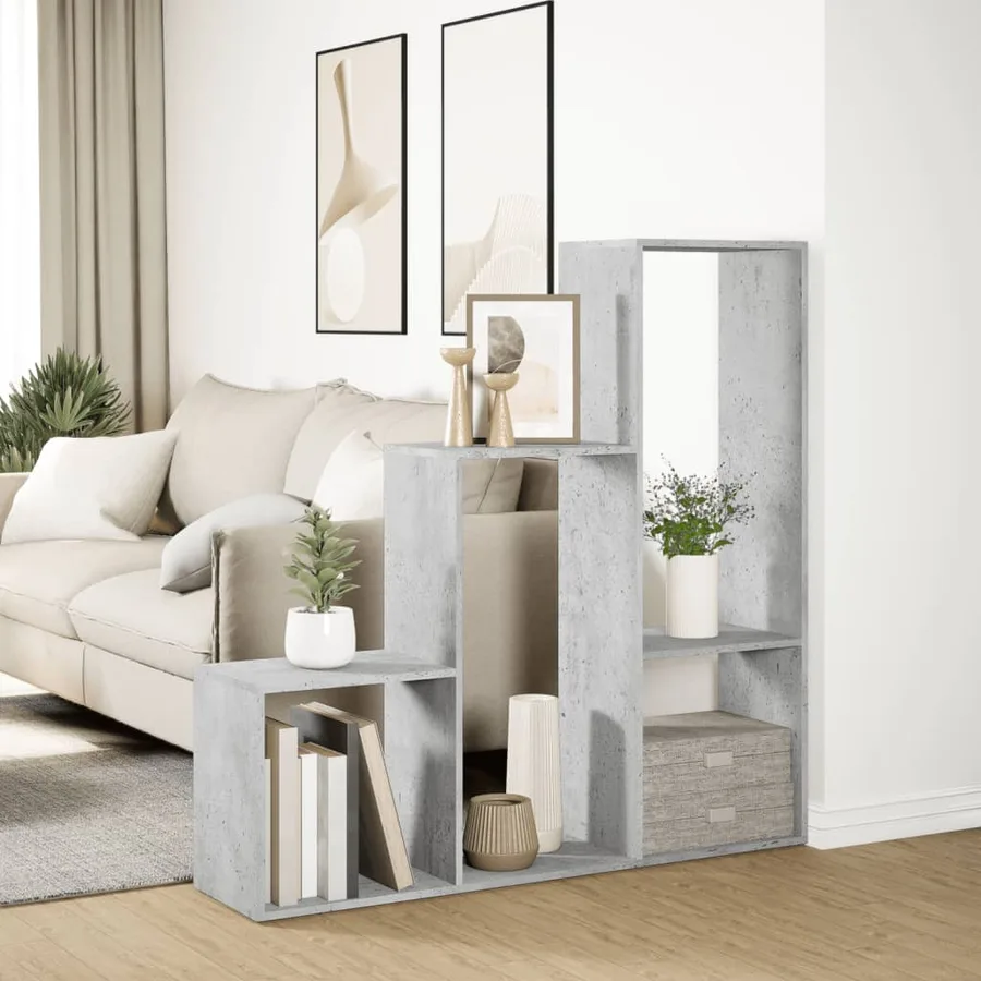 Étagère séparatrice de pièce 3 niveaux gris béton 123x29x123 cm - 4