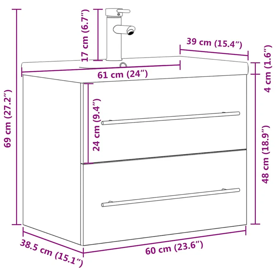 Ensemble de meubles de salle de bain 2 pcs chêne sonoma - 10