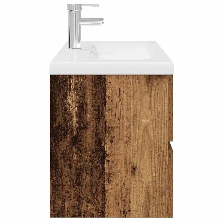 Meuble lavabo avec bassin et robinet intégrés vieux bois - 6