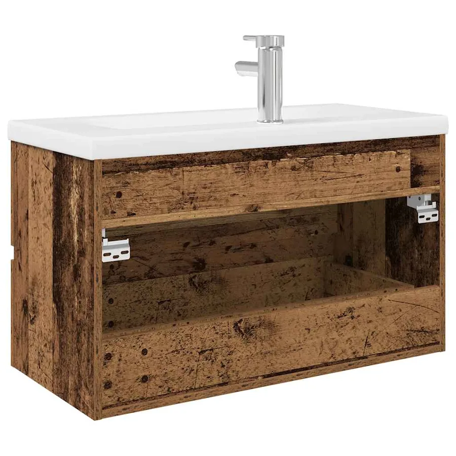 Meuble lavabo avec bassin et robinet intégrés vieux bois - 7
