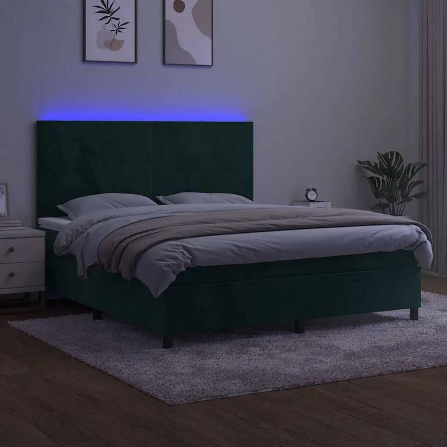 Sommier à lattes de lit avec matelas LED Vert foncé 160x200 cm - 4