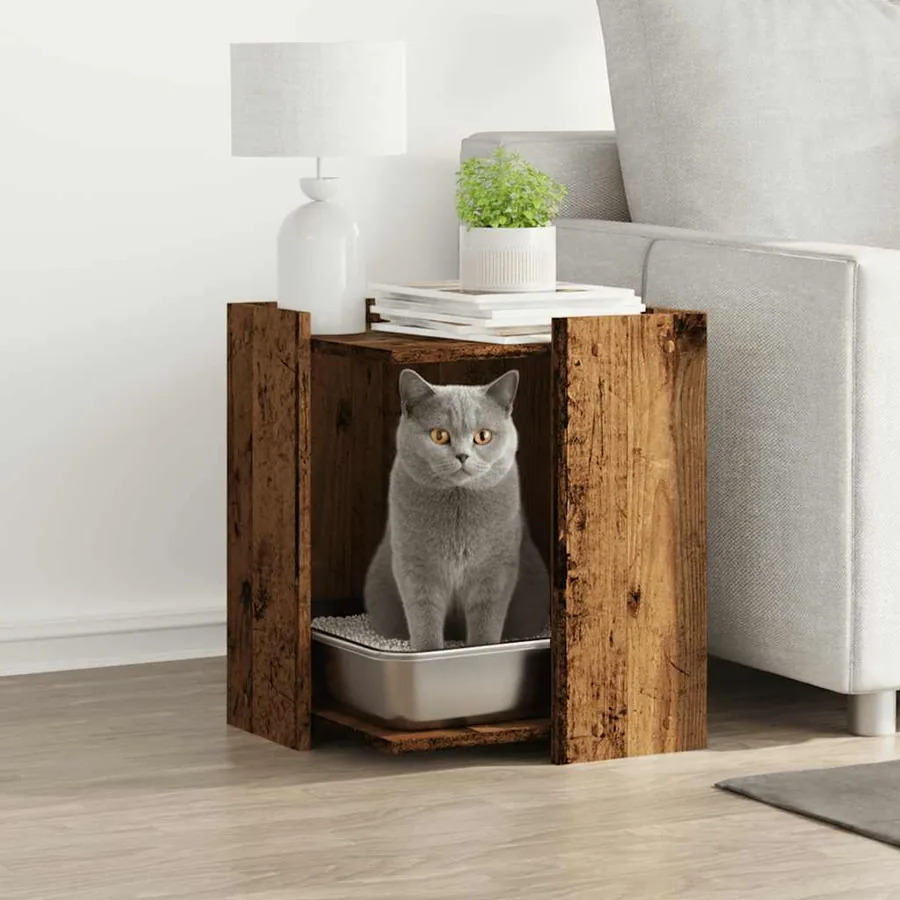 Meuble de bac à litière pour chat vieux bois bois d'ingénierie