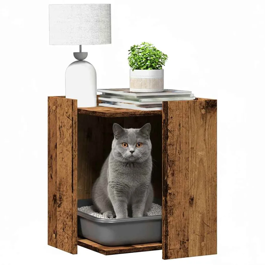 Meuble de bac à litière pour chat vieux bois bois d'ingénierie - 3