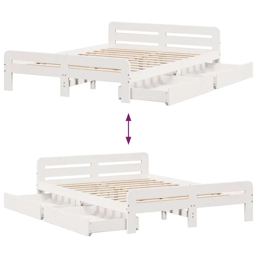 Cadre de lit sans matelas blanc 140x200 cm bois de pin massif - 9