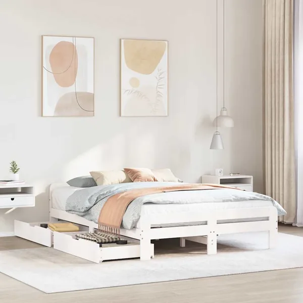 Cadre de lit sans matelas blanc 140x190 cm bois de pin massif