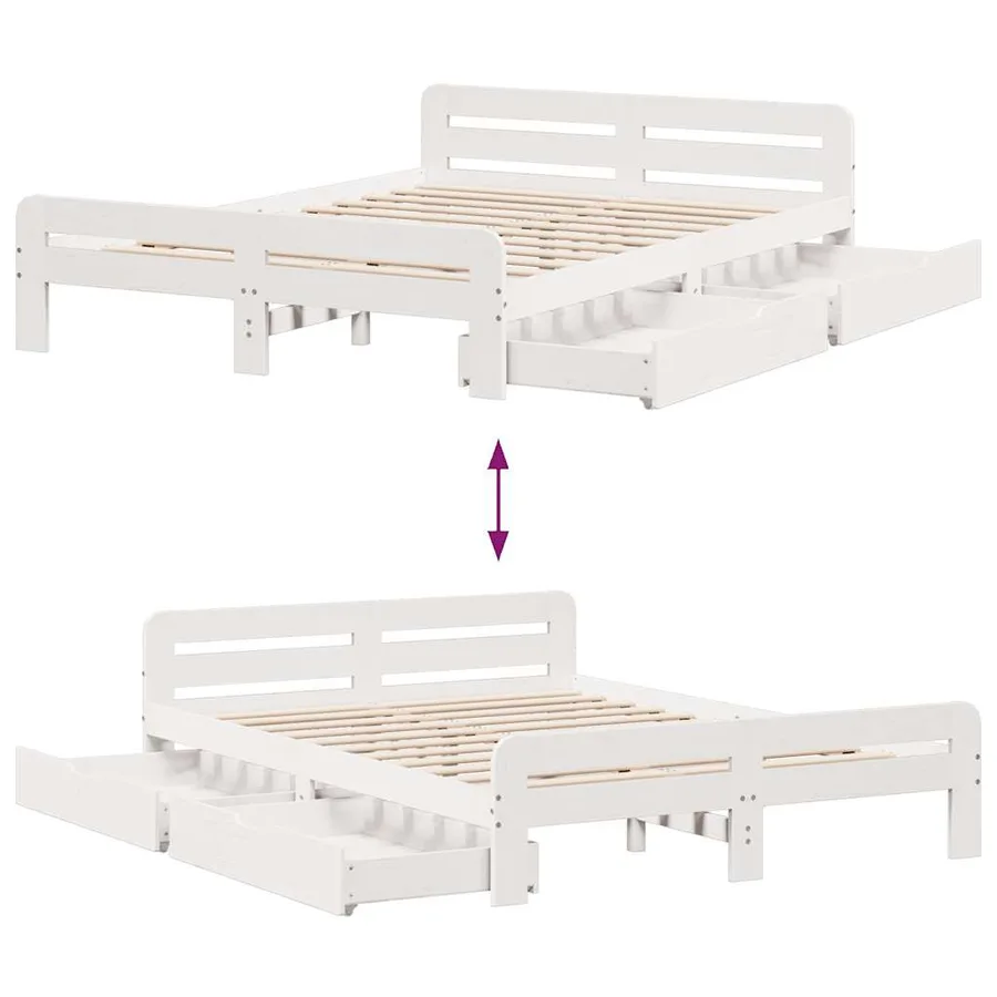 Cadre de lit sans matelas blanc 140x190 cm bois de pin massif - 9