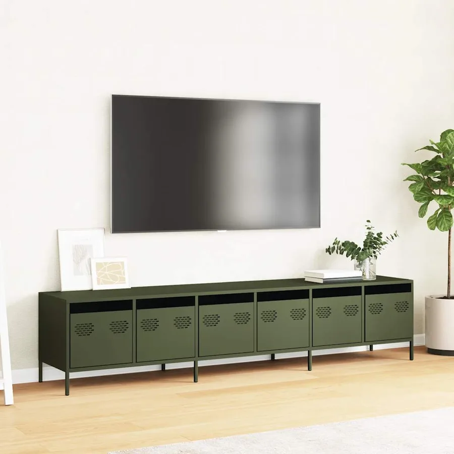 Meuble TV vert olive 202x39x43,5 cm acier laminé à froid - 3