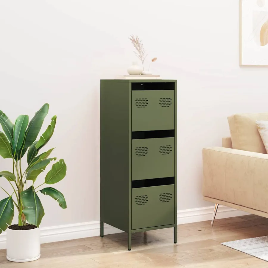 Buffet vert olive 39x35x103,5 cm acier - 3