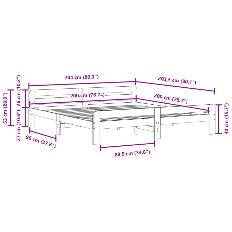 Cadre de lit sans matelas 200x200 cm bois massif de pin - 9