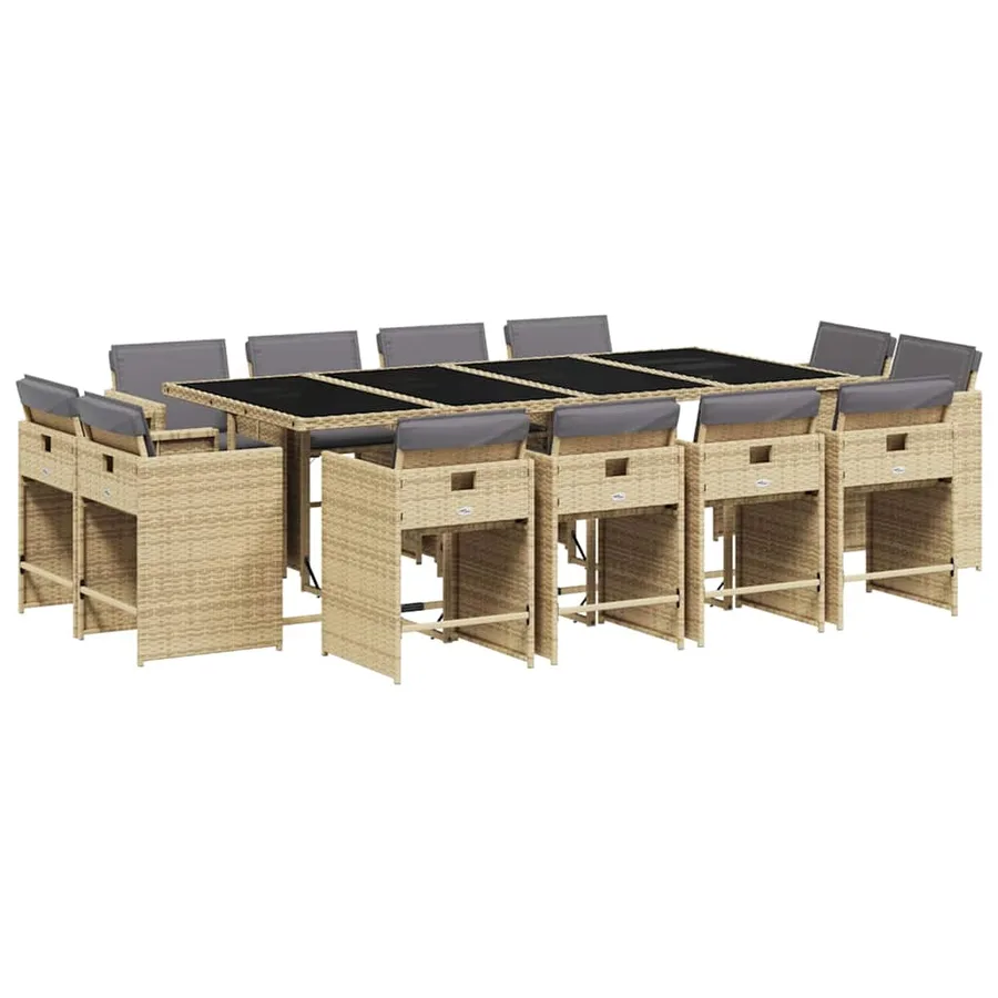 Ensemble à manger de jardin coussins 13 pcs mélange beige rotin - 2