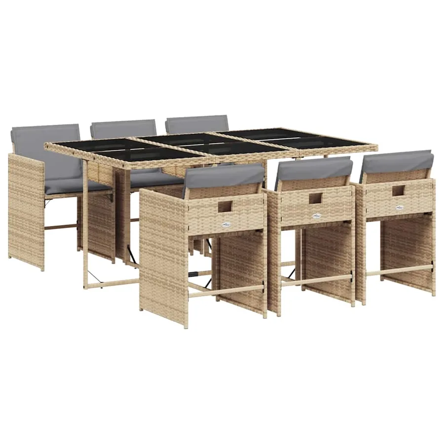 Ensemble à manger de jardin coussins 7 pcs mélange beige rotin - 2