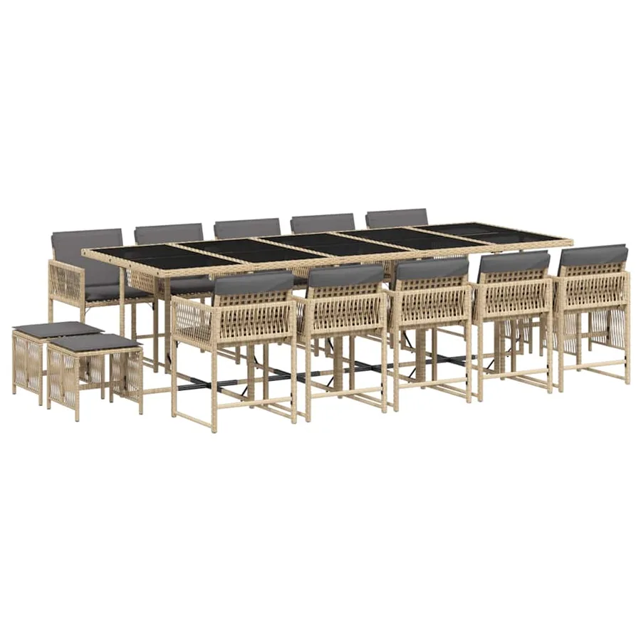 Ensemble à manger de jardin et coussins 15 pcs mélange beige - 2