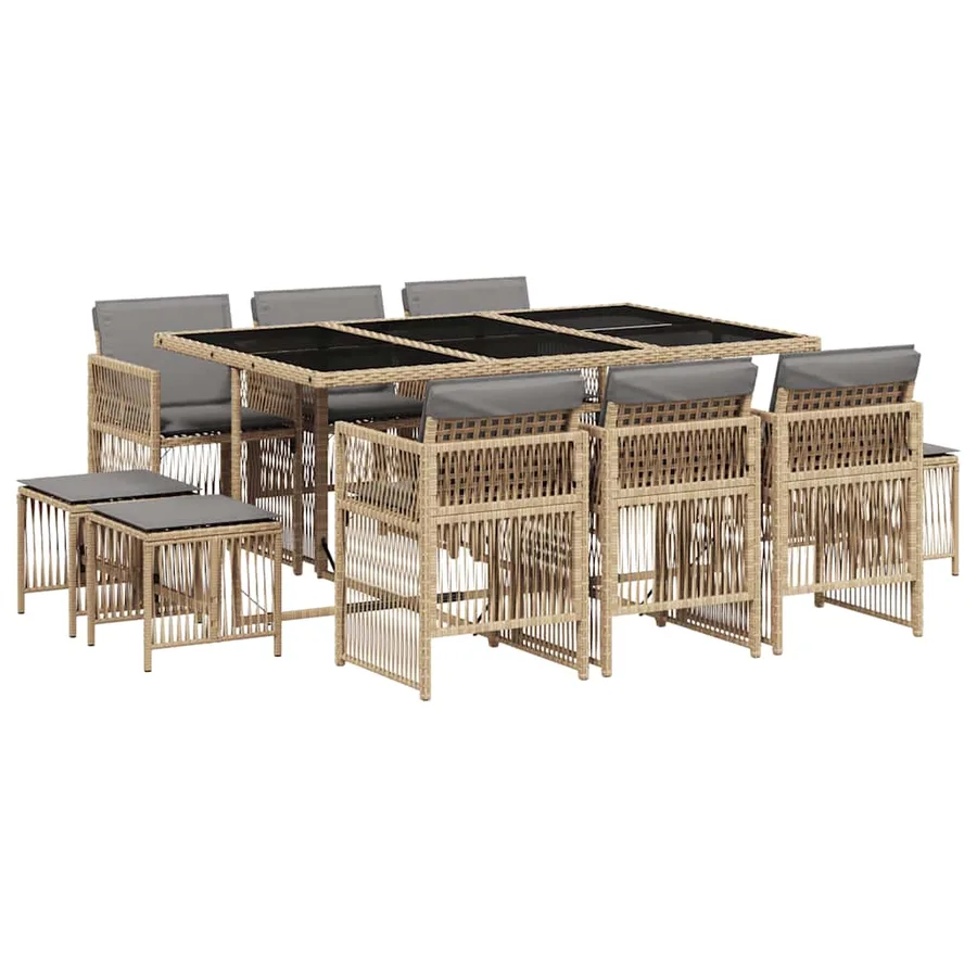 Ensemble à manger de jardin et coussins 11 pcs mélange beige - 2