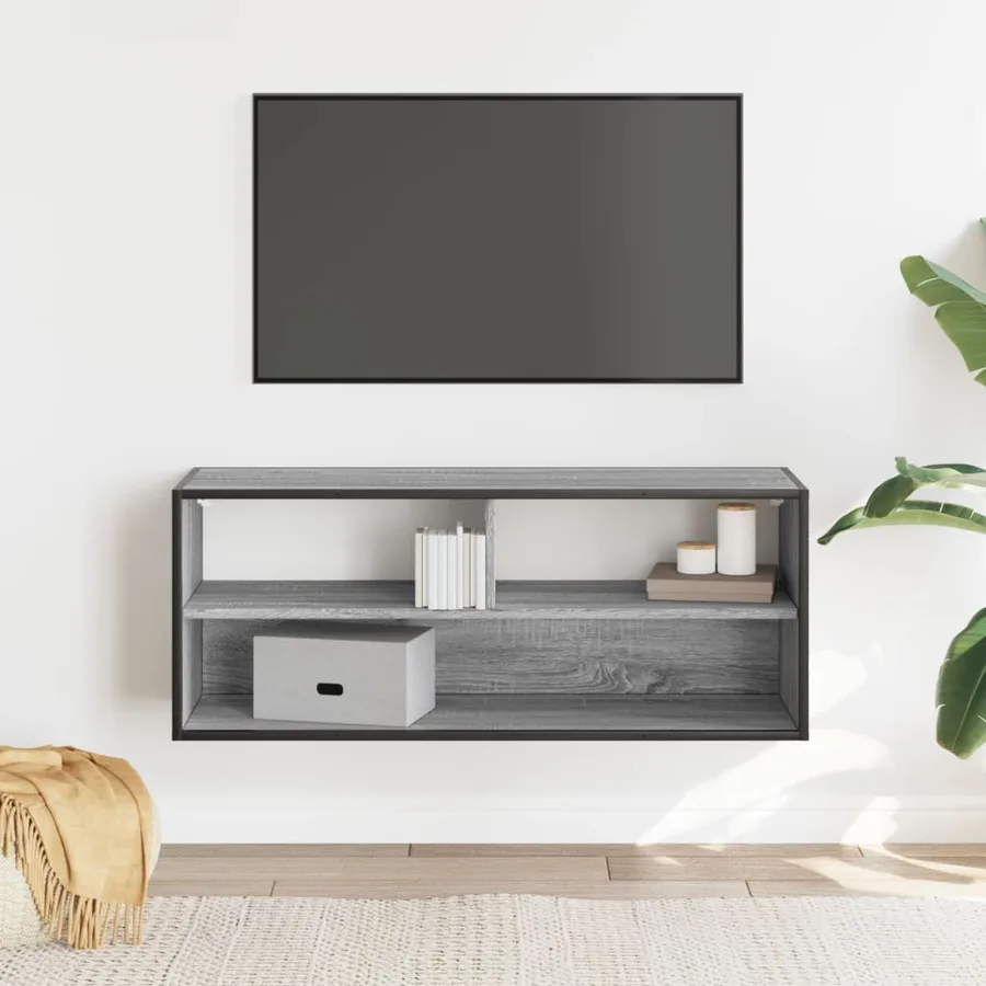 Meuble TV sonoma gris 100x31x39,5 cm bois d'ingénierie et métal - 3