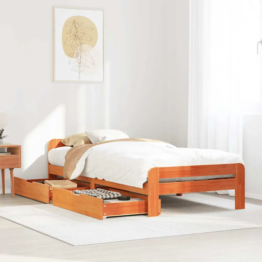 Cadre de lit sans matelas cire marron 75x190 cm bois pin massif