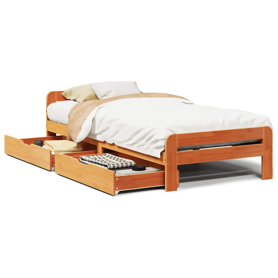Cadre de lit sans matelas cire marron 75x190 cm bois pin massif - 2