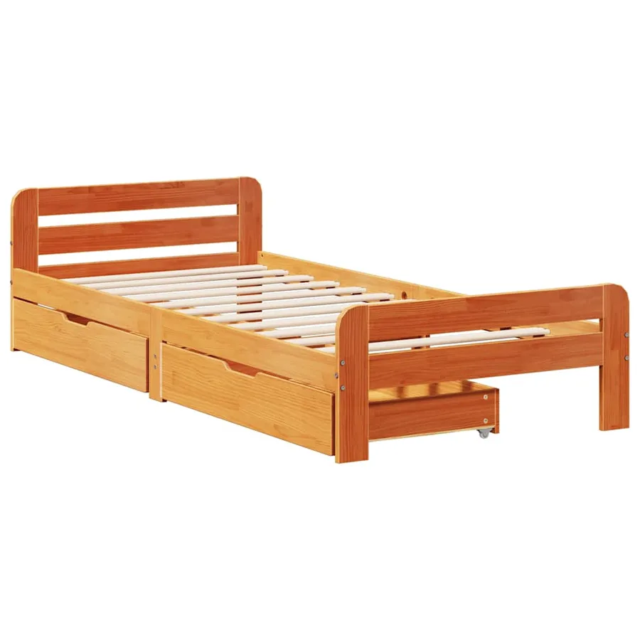 Cadre de lit sans matelas cire marron 75x190 cm bois pin massif - 3