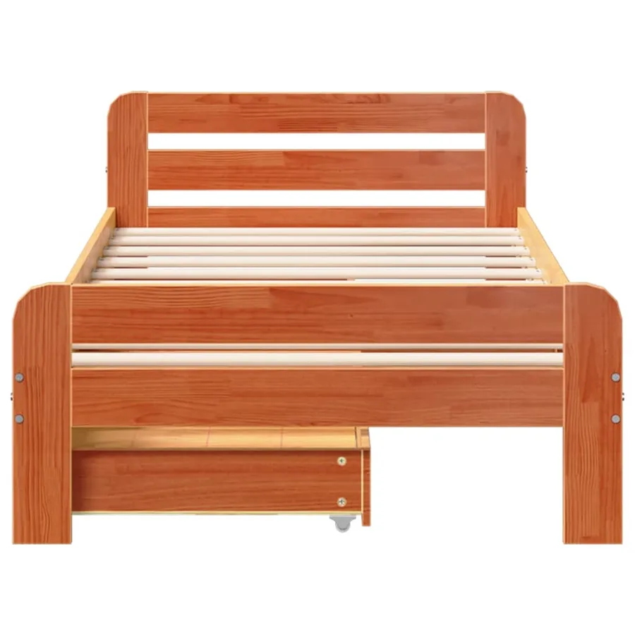 Cadre de lit sans matelas cire marron 75x190 cm bois pin massif - 4