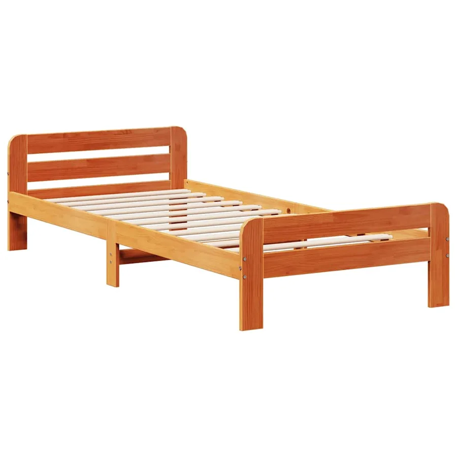 Cadre de lit sans matelas cire marron 75x190 cm bois pin massif - 5