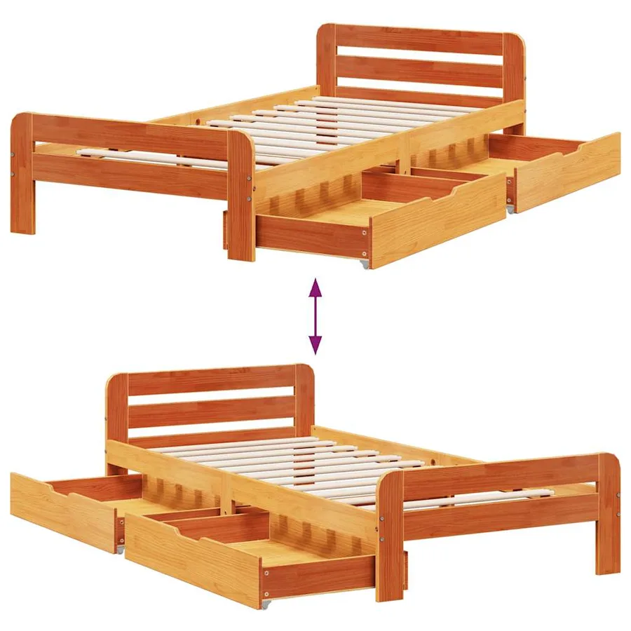 Cadre de lit sans matelas cire marron 75x190 cm bois pin massif - 9