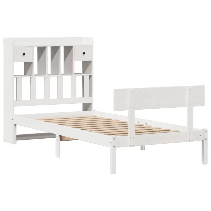 Lit bibliothèque sans matelas blanc 90x190cm bois de pin massif - 3