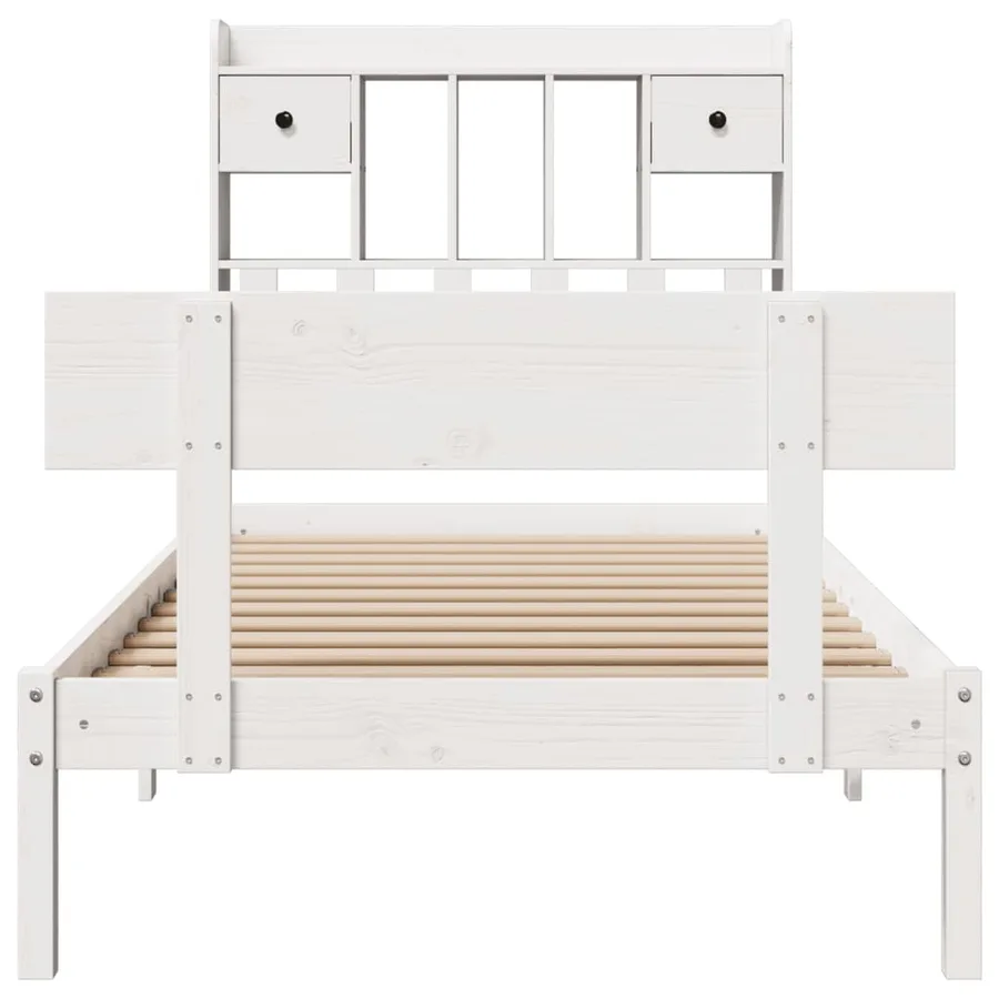 Lit bibliothèque sans matelas blanc 90x190cm bois de pin massif - 4