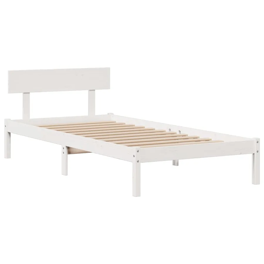 Lit bibliothèque sans matelas blanc 90x190cm bois de pin massif - 5
