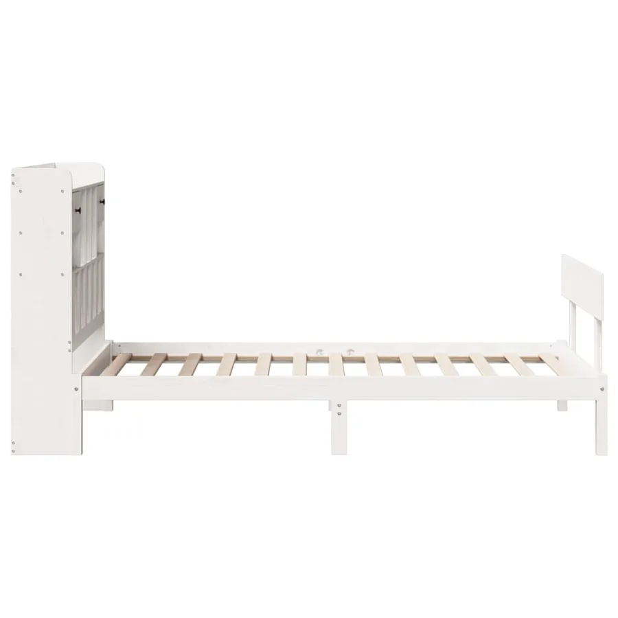 Lit bibliothèque sans matelas blanc 90x190cm bois de pin massif - 7