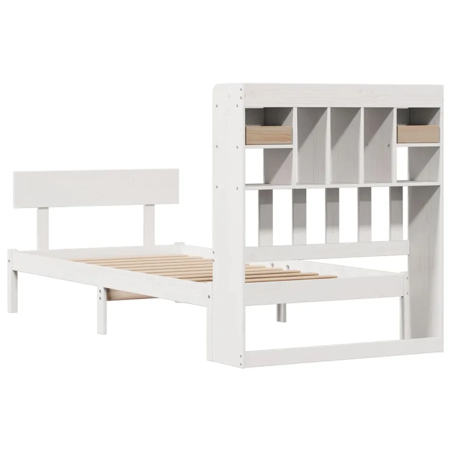 Lit bibliothèque sans matelas blanc 90x190cm bois de pin massif - 8