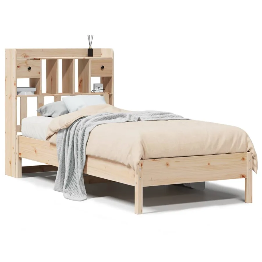 Lit bibliothèque sans matelas 75x190 cm bois de pin massif - 2