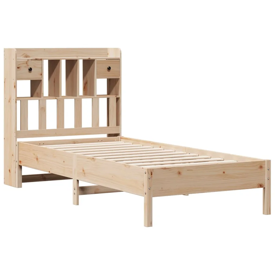 Lit bibliothèque sans matelas 75x190 cm bois de pin massif - 3