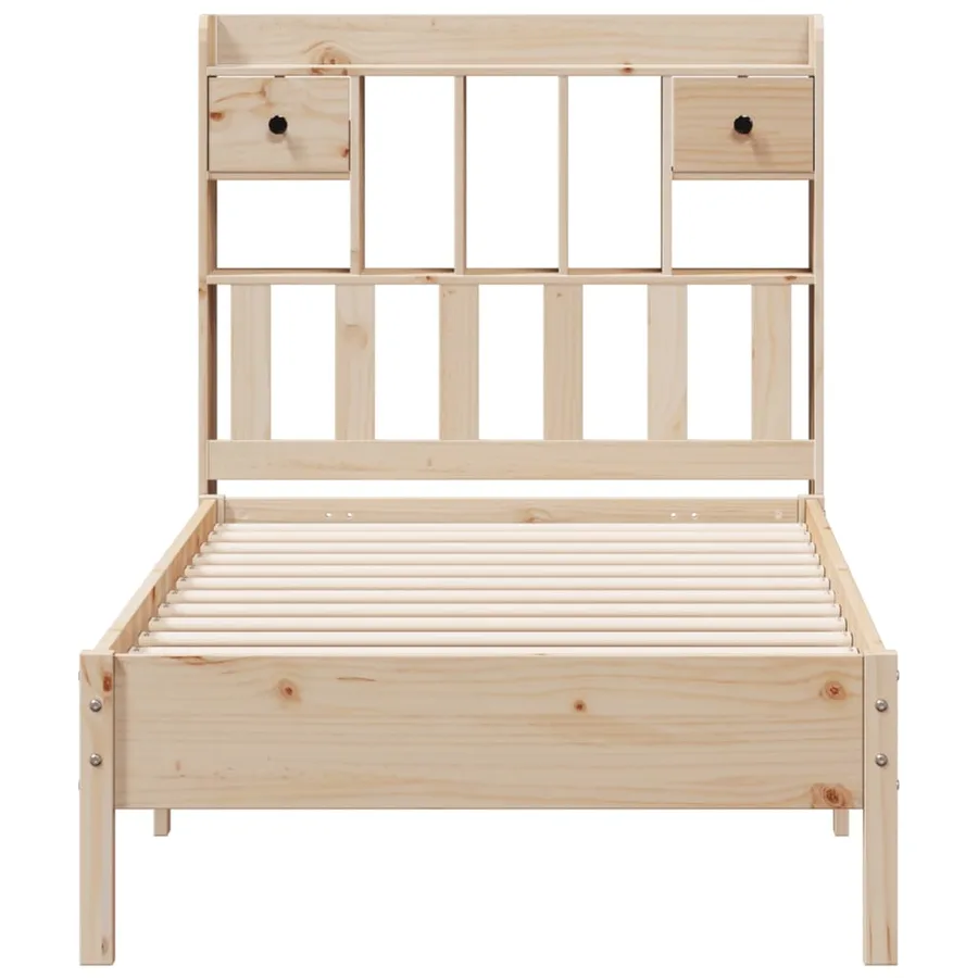 Lit bibliothèque sans matelas 75x190 cm bois de pin massif - 4