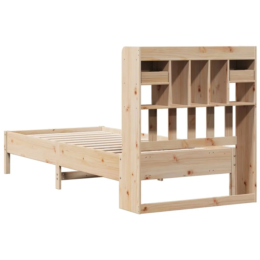 Lit bibliothèque sans matelas 75x190 cm bois de pin massif - 6