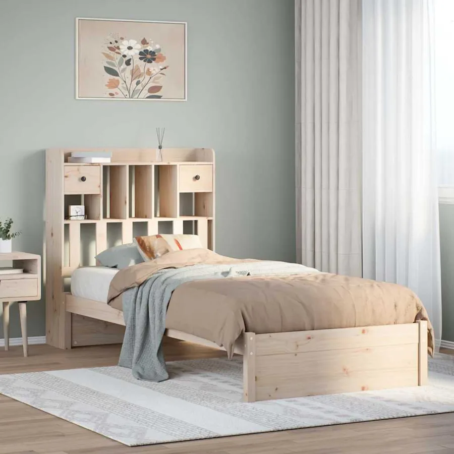 Lit bibliothèque sans matelas 75x190 cm bois de pin massif