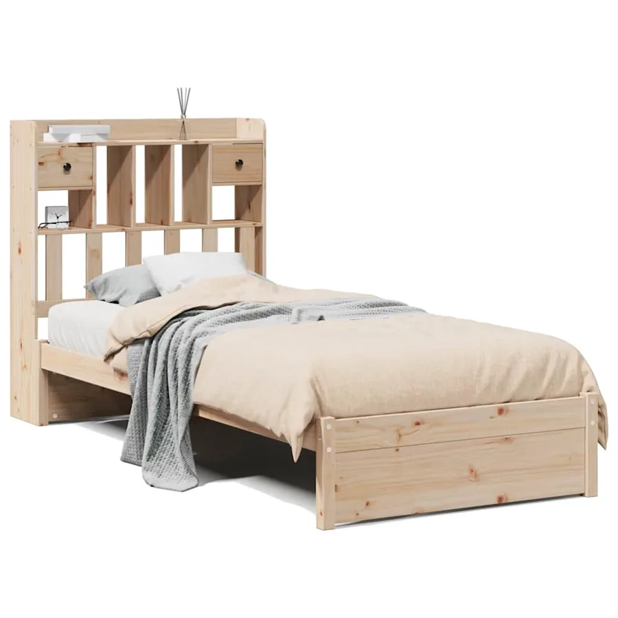 Lit bibliothèque sans matelas 75x190 cm bois de pin massif - 2