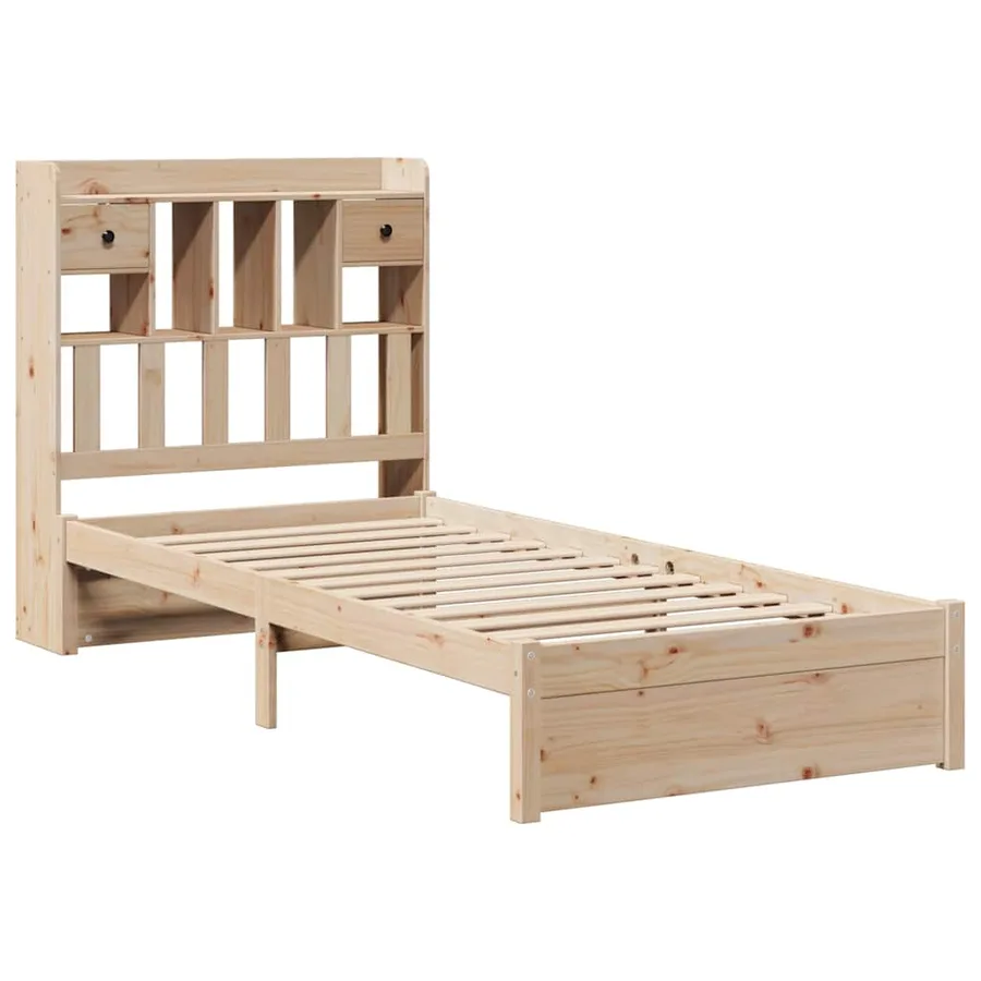 Lit bibliothèque sans matelas 75x190 cm bois de pin massif - 3