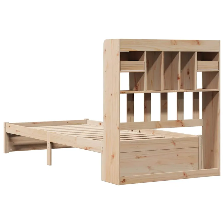 Lit bibliothèque sans matelas 75x190 cm bois de pin massif - 8