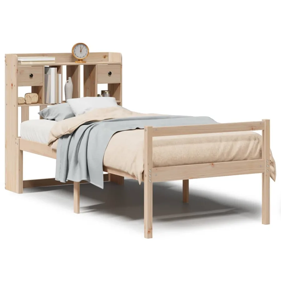 Lit bibliothèque sans matelas 90x190 cm bois de pin massif - 2