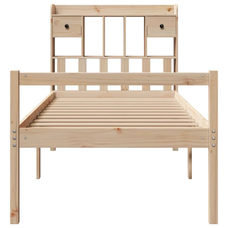 Lit bibliothèque sans matelas 90x190 cm bois de pin massif - 4